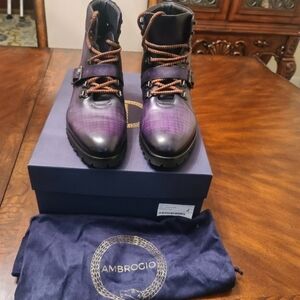 Men's Size 10 Ambrogio Leather Hiking Boots In Purple Patina